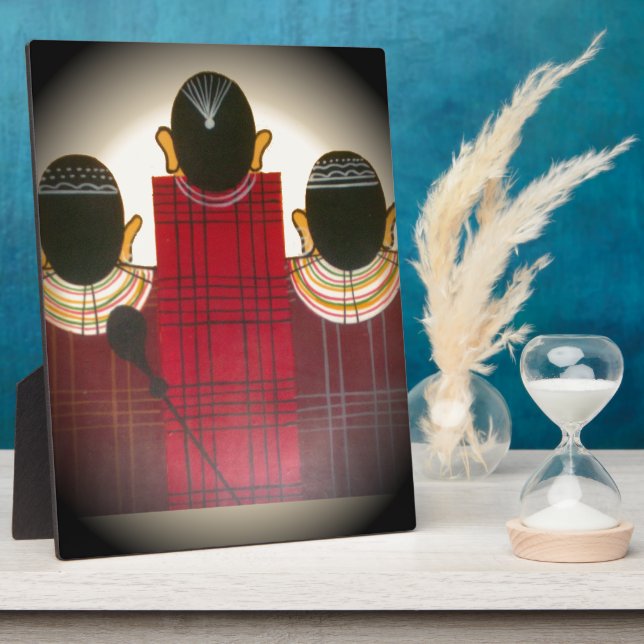 Chequered Maasai Family Portrait Plaque (Side)