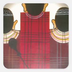 Chequered Maasai Family Portrait Square Sticker