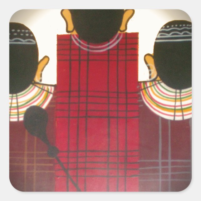 Chequered Maasai Family Portrait Square Sticker (Front)