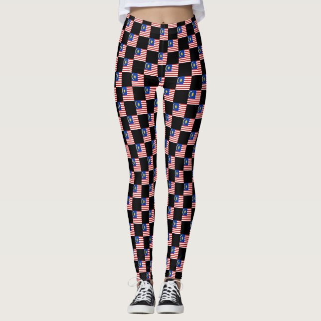 Chequered Malaysia Flag Pattern  Leggings (Front)