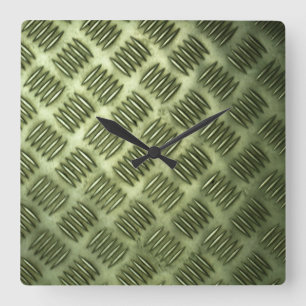 Chequered Metal Steel Flooring Diagonal Texture Square Wall Clock