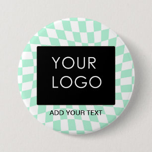 Chequered Mint Customizable Business Add Logo      3 Inch Round Button