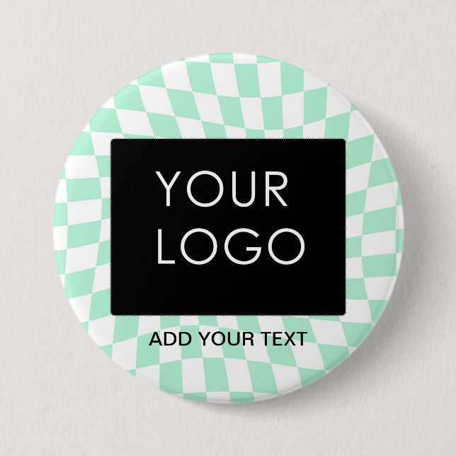 Chequered Mint Customizable Business Add Logo      3 Inch Round Button (Front)