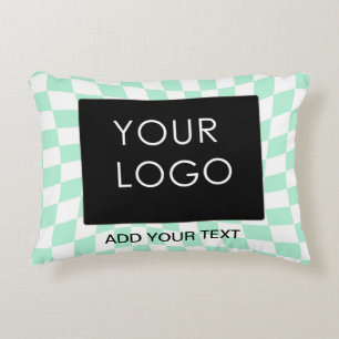 Chequered Mint Customizable Business Add Logo  Accent Pillow