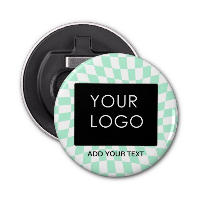 Chequered Mint Customizable Business Add Logo      Bottle Opener (Front)