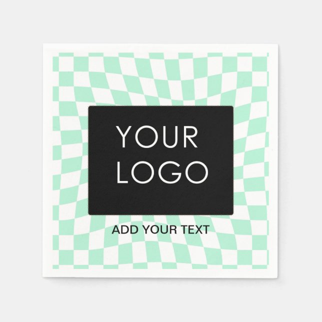 Chequered Mint Customizable Business Add Logo    Napkin (Front)