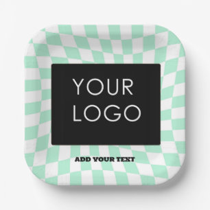 Chequered Mint Customizable Business Add Logo Paper Plate