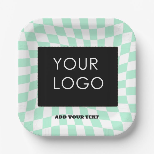 Chequered Mint Customizable Business Add Logo    Paper Plate (Front)