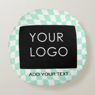 Chequered Mint Customizable Business Add Logo Round Pillow