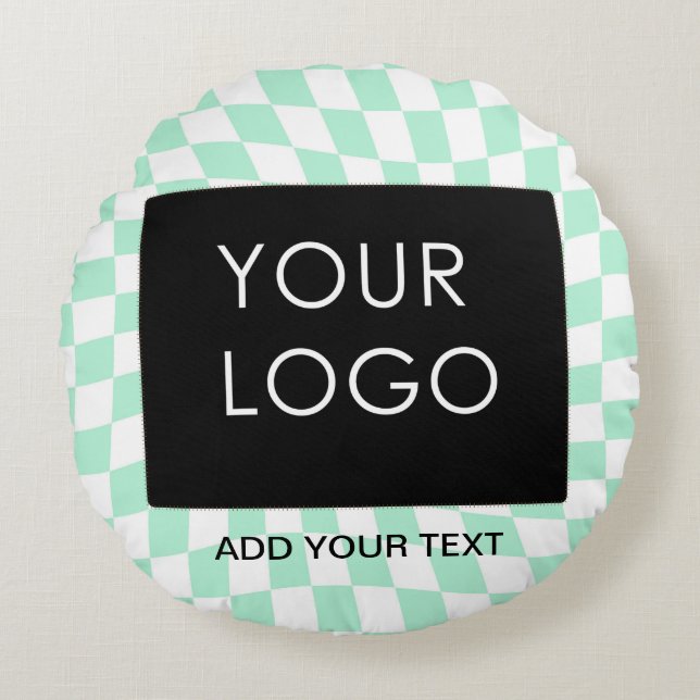 Chequered Mint Customizable Business Add Logo Round Pillow (Front)