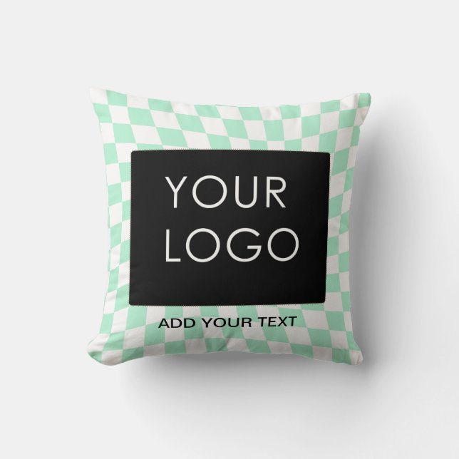 Chequered Mint Customizable Business Add Logo  Throw Pillow (Front)