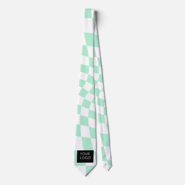 Chequered Mint Customizable Business Add Logo    Tie (Front)