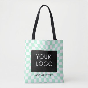Chequered Mint Customizable Business Add Logo   Tote Bag