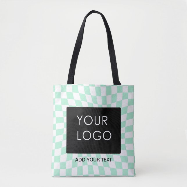 Chequered Mint Customizable Business Add Logo   Tote Bag (Front)