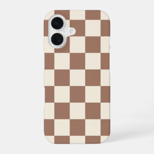 Chequered Mocha Mousse Brown White Girly Cute iPhone 16 Case