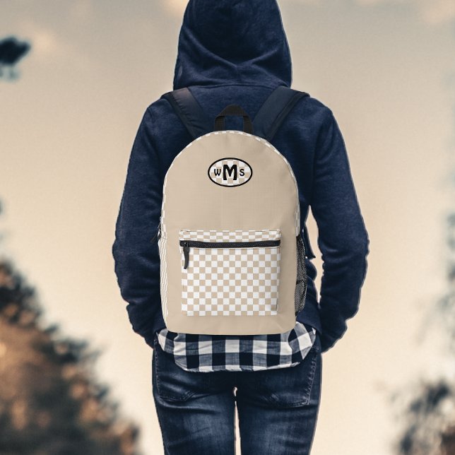 Chequered Monogram Beige Printed Backpack (Creator Uploaded)