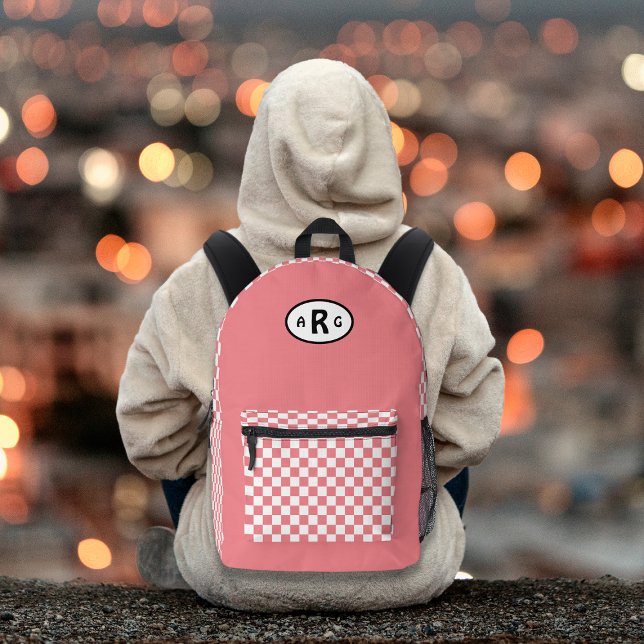 Chequered Monogram White and Pink Printed Backpack (Creator Uploaded)