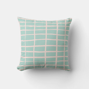 Chequered mosaic tile dashes gingham checks Mint  Throw Pillow
