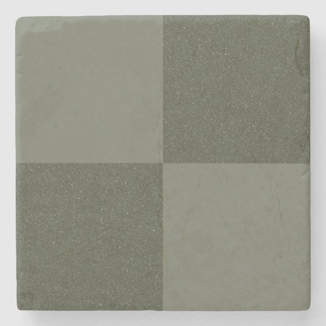 Chequered Moss Green Stone Coaster – Customizable (Front)