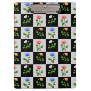 Chequered Multicolored Rose Floral Design Clipboard