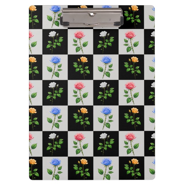 Chequered Multicolored Rose Floral Design  Clipboard (Front)