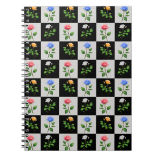 Chequered Multicolored Rose Floral Design Notebook
