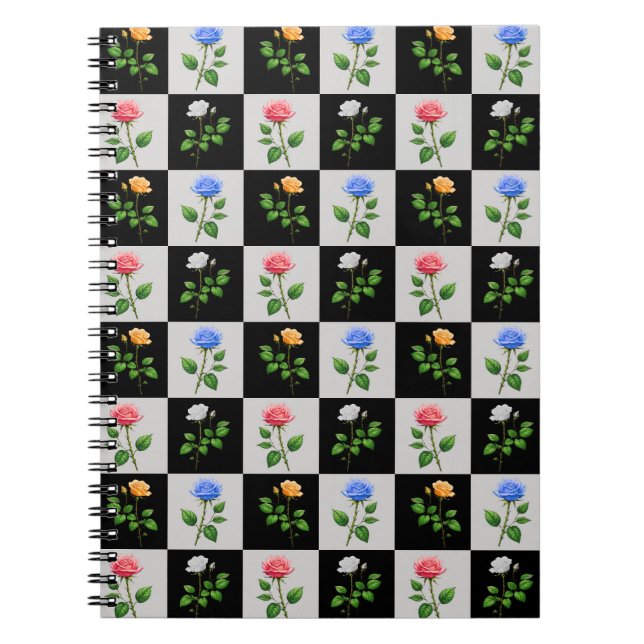 Chequered Multicolored Rose Floral Design  Notebook (Front)