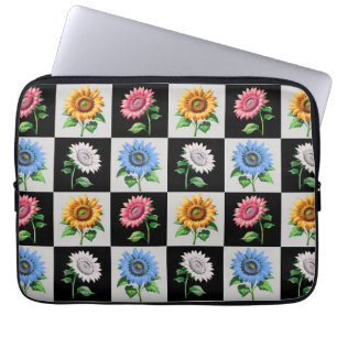 Chequered Multicolored Sunflower Floral Design Laptop Sleeve