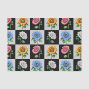 Chequered Multicolored Sunflower Floral Design  Tissue Paper