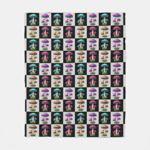 Chequered Mushroom Pattern  Fleece Blanket