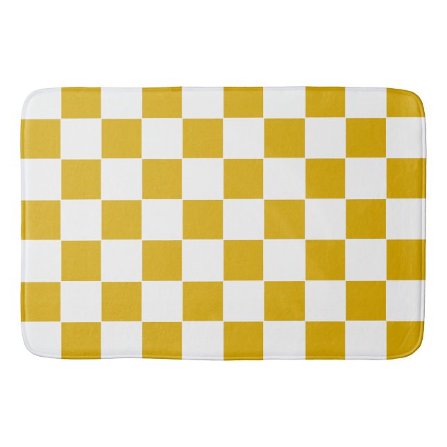 Chequered mustard yellow and White Bath Mat (Front)