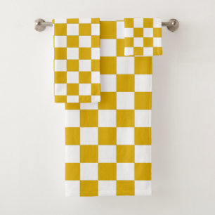 Chequered mustard yellow and White Bath Towel Set
