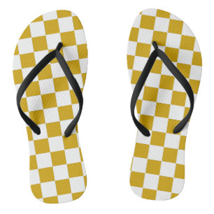 Chequered mustard yellow and White Flip Flops