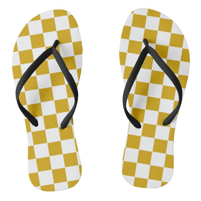 Chequered mustard yellow and White Flip Flops (Footbed)