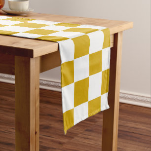Chequered mustard yellow and White Long Table Runner