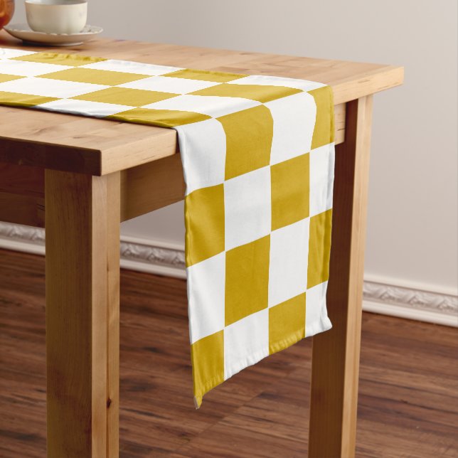Chequered mustard yellow and White Long Table Runner (In Situ)
