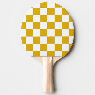 Chequered mustard yellow and White Ping Pong Paddle