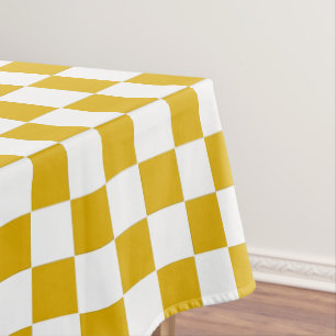 Chequered mustard yellow and White Tablecloth