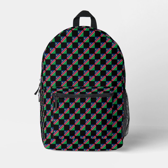 Chequered Namibia Flag Pattern  Printed Backpack (Front)