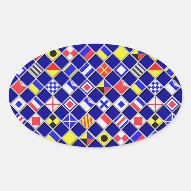 Chequered Nautical Signal Flags Decor Oval Sticker (Front)