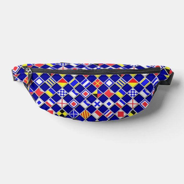Chequered Nautical Signal Flags Navy Blue Fanny Pack (Lay Down)
