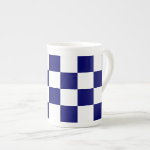 Chequered Navy and White Bone China Mug