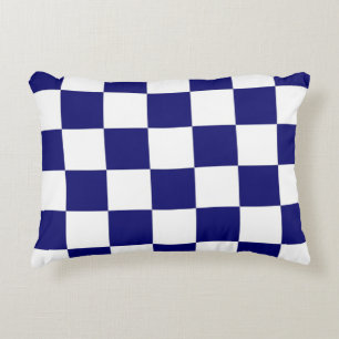 Chequered Navy and White Decorative Pillow
