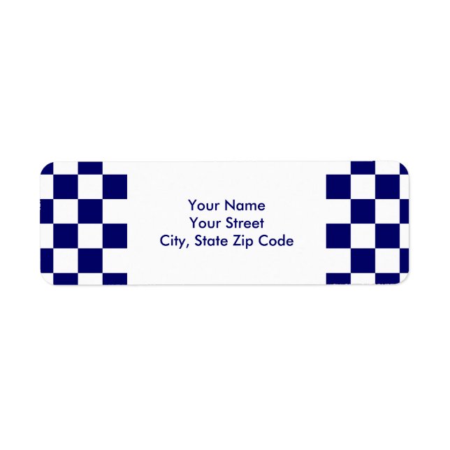 Chequered Navy and White return address label (Front)