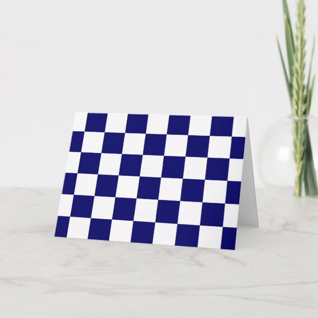 Chequered Navy and White Thank You Card (Front)