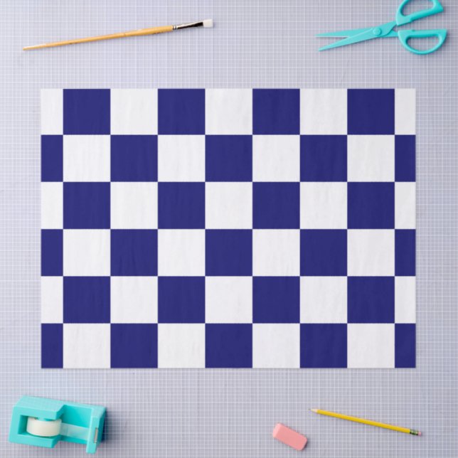 Chequered Navy and White Tissue Paper (Craft)