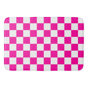 Chequered Neon Pink and White Bath Mat