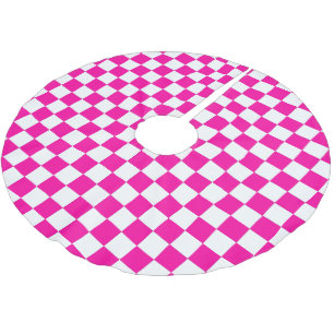 Chequered Neon Pink and White  Brushed Polyester Tree Skirt