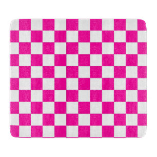 Chequered Neon Pink and White Cutting Board