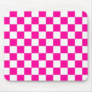 Chequered Neon Pink and White Mouse Pad